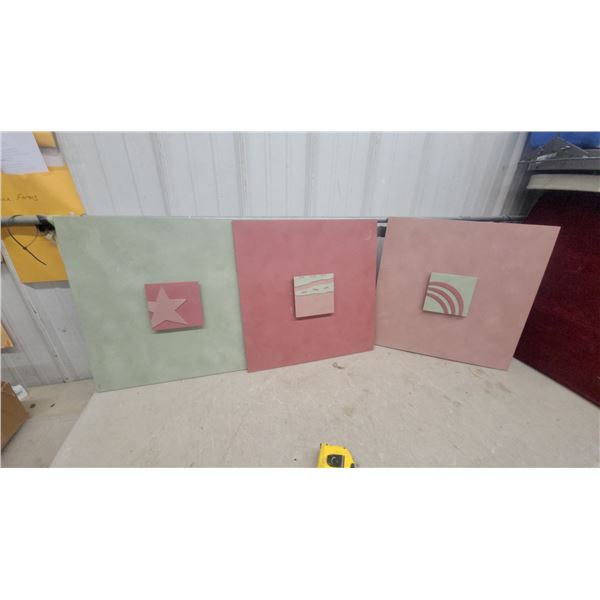 Three Decorative Engineered Wood Display Panels with Inset Design Samples 21 x 21"