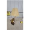 Image 4 : Vintage Gold-Tone Anchor Table Lamp with Beige Fabric Shade on Round Wood Base