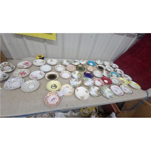 Collection of Vintage Porcelain Saucers with Floral and Gold Accent Designs and More