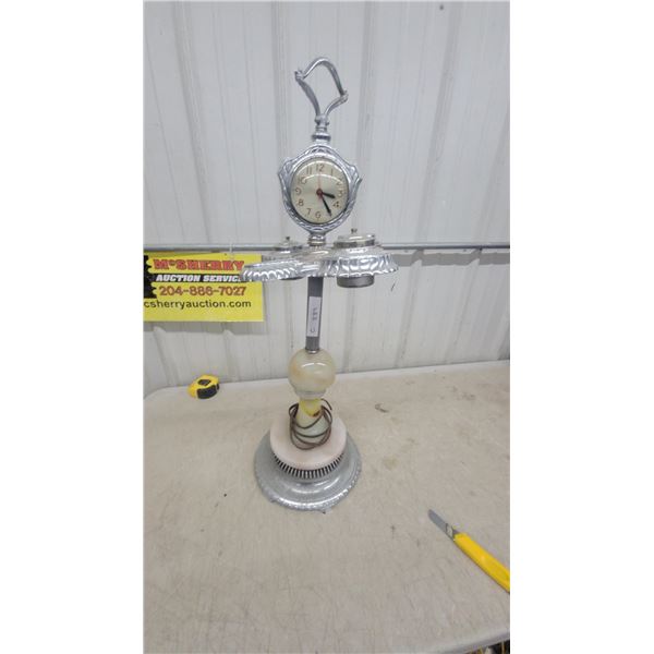 Vintage Chrome and Alabaster Smoking Stand with Integrated Clock and Lamp
