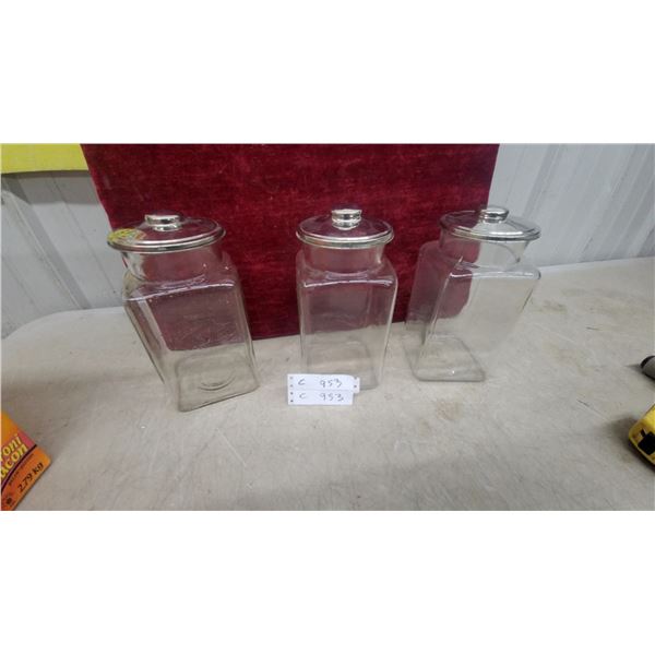 Set of Three Clear Glass with Silver-Tone Metal Lids