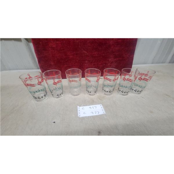 Set of Seven Vintage B/A Oil Showboat Promotional Drinking Glasses with Musical Notes