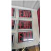 Image 2 : Lot of Eight Commercial Exit Sheild Signs with Red Lettering and Directional Arrows Glass and Metal