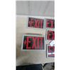 Image 4 : Lot of Eight Commercial Exit Sheild Signs with Red Lettering and Directional Arrows Glass and Metal
