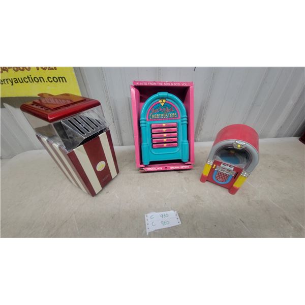 Rock 'N' Roll Chartbusters Jukebox Cassette Set, Popcorn Popper, and Juke Box Bank