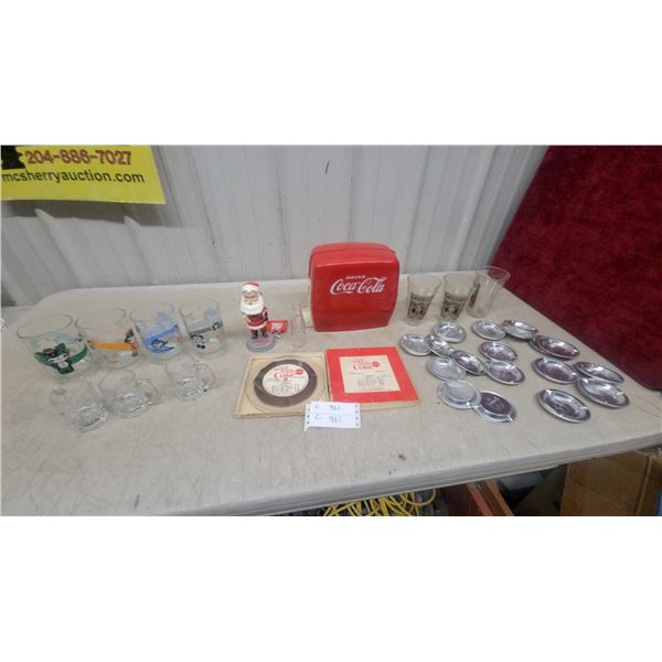 Vintage Drink Coca-Cola Toy Coke Bottle Dispenser Santa Figurines, Glasses, Reel to Reel, and More