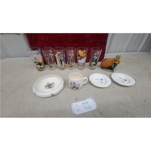 Vintage Pepsi Looney Tunes Collector Glasses, Enesco Popeye Ceramicware, and More