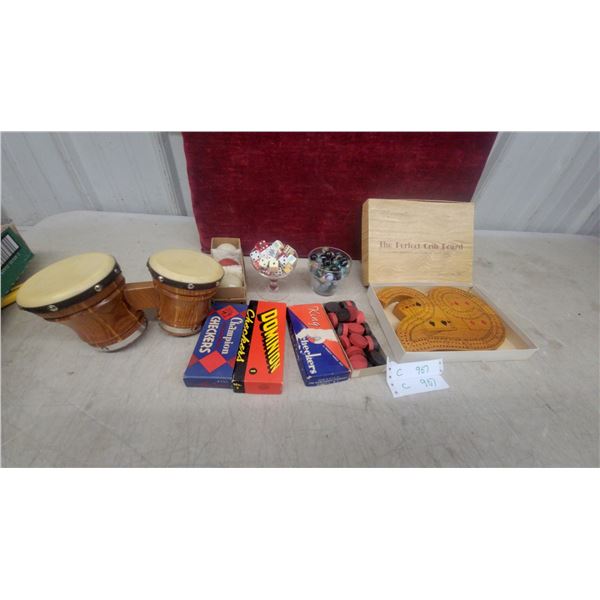 Vintage King Checkers, Champion Checkers, Dominion Checkers, Cribbage Board, Bongos, and More