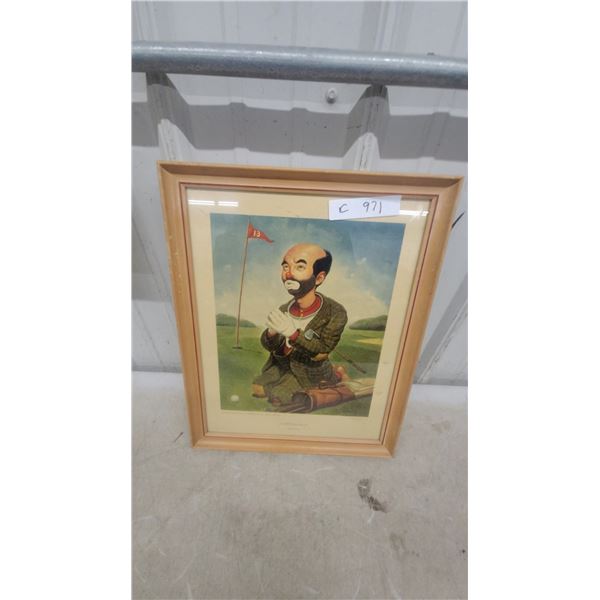 Framed Print "A Little Help Please!" By a. Lenz, Golfer Clown at Hole 13 14 x 18"