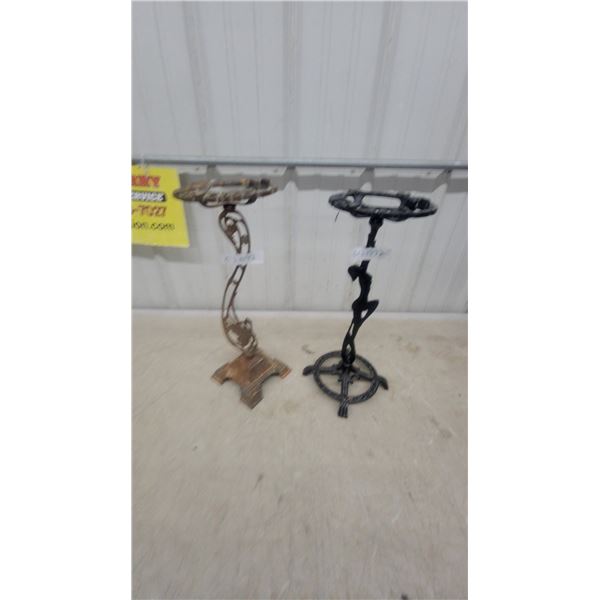 Two Vintage Cast Iron Decorative Ashtray Stands Art Deco