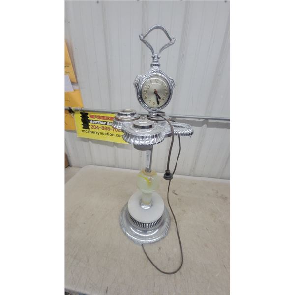 Vintage Art Deco Chrome Electric Clock and Smoking Stand with Swirled Glass Globe