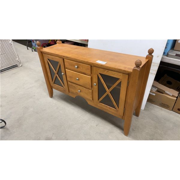 Canadel Solid Wood Sideboard with Ribbed Glass Doors and Three Drawers 52 x 15-1/2 x 31-1/2