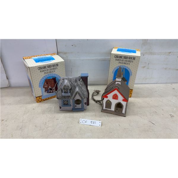 Two Ceramic Bird Houses with Original Boxes