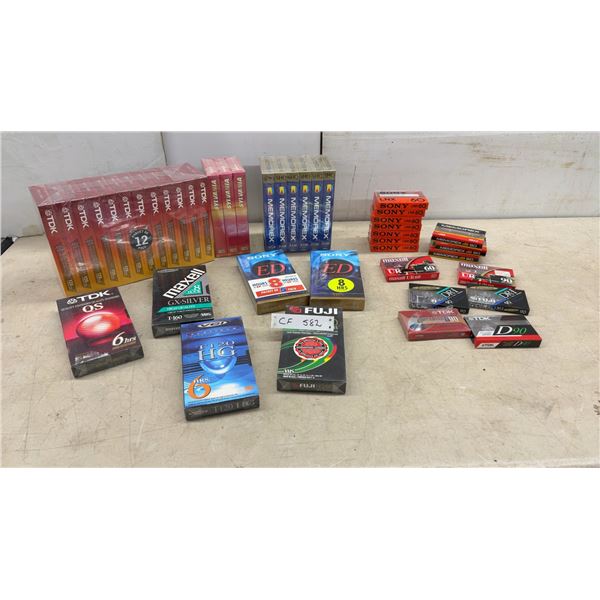 Assorted VHS Tapes and Audio Cassettes, TDK, Sony, Memorex, Maxell, Factory Sealed