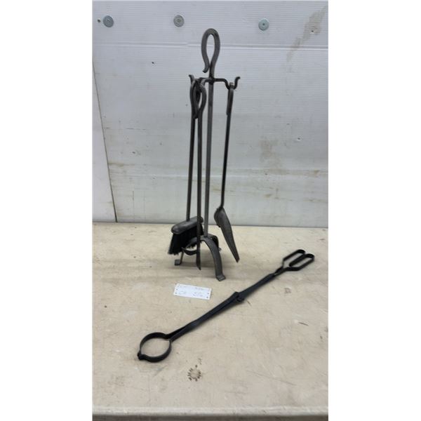 Wrought Iron Fireplace Tool Set with Stand, Tongs, Shovel, Brush, and Poker