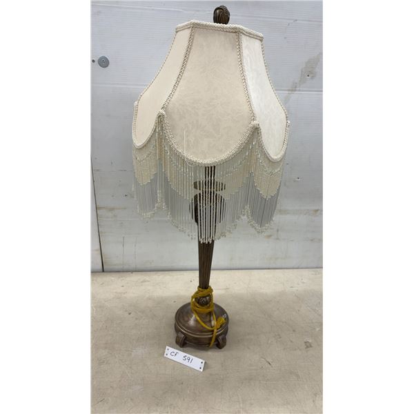 Victorian-Style Table Lamp with Beaded Fringe Shade and Pineapple Motif Base, 31" High