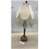 Image 1 : Victorian-Style Table Lamp with Beaded Fringe Shade and Pineapple Motif Base, 31" High