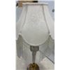 Image 5 : Victorian-Style Table Lamp with Beaded Fringe Shade and Pineapple Motif Base, 31" High