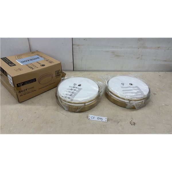 13" Dimmable Double Ring LED Ceiling Light 3-CCT Switchable Gold Finish 2-Pack