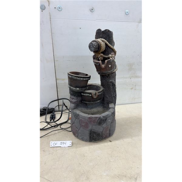 Rustic Wishing Well Style Electric Water Fountain with Barrel and Rope Accents, 23" High