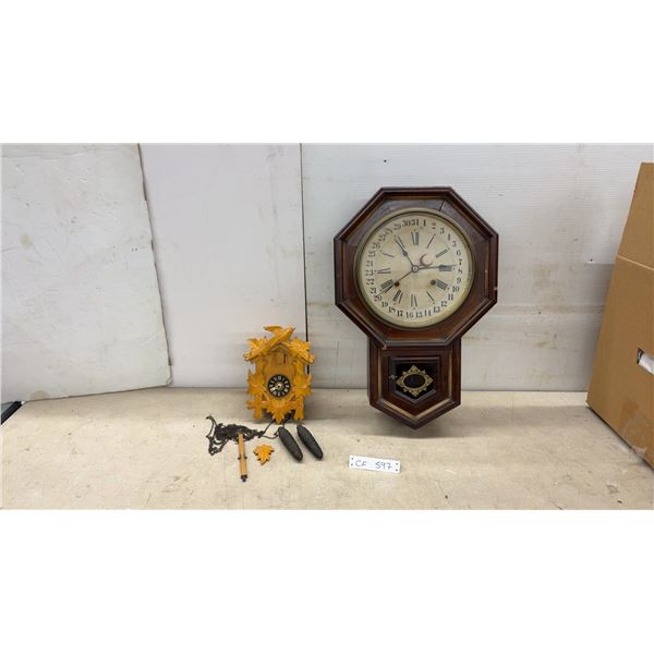 Ansonia Calendar Wall Clock (Missing Pedulum) and German Cuckoo Clock (Hand Broken)