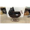 Image 1 : Vintage Victorian-Style Doll Pram with Scrollwork Metal Frame and Canopy