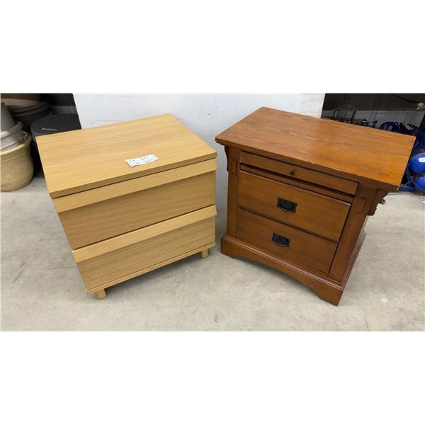 Two Nightstands, Modern Oak Three-Drawer and Traditional Oak Two-Drawer
