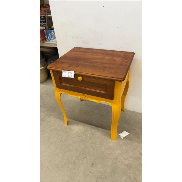 French Provincial Style Single-Drawer End Table with Yellow Painted Base 25 x 20 x 28