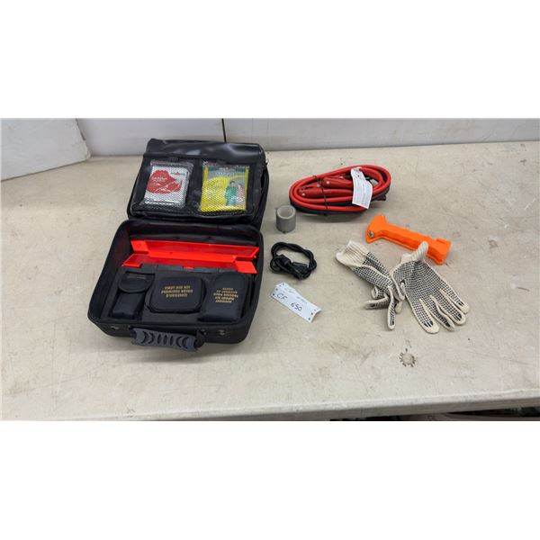 Roadside Emergency Kit with First Aid Kit, Air Compressor, Jumper Cables, and More