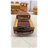 Image 9 : Handcrafted Wooden Toy Train Set with Locomotive 5 1/2 x 14 x 2 3/4" Passenger Cars, and Model Car