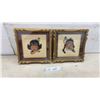 Image 1 : Pair of Framed Native American Children Needlepoint Cross-Stitch Portraits, 9 1/2 x 9 1/2"