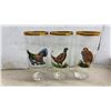 Image 2 : Vintage Game Bird Highball Glasses with Gold Rim and Louis Riel Commemorative Wine Glasses