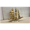 Image 2 : Carved Horn Sailing Ship Model 14" Tall & Decorative Horn 14" Tall