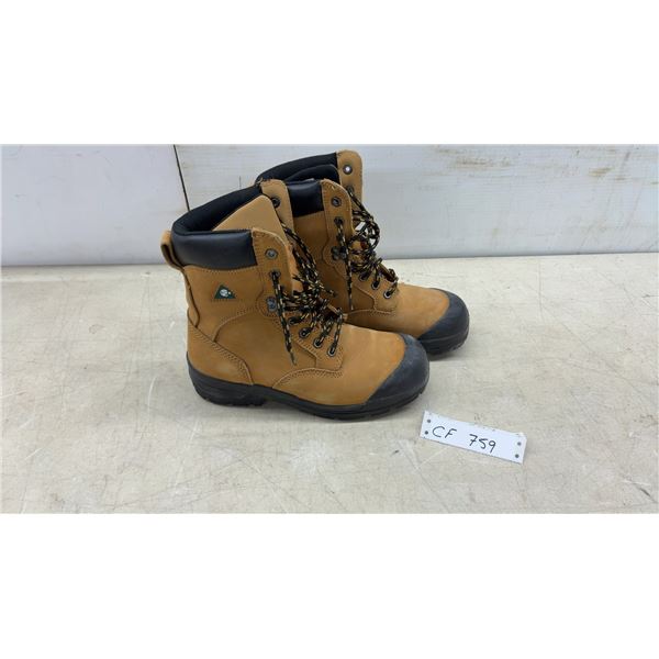 Workload Tan Leather Steel Toe Work Boots with Oil-Resistant Soles, Sz 7