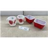 Image 1 : Fire-King Milk Glass Red Pheasant and Sunburst Mugs and 2 Red Pyrex Refrigerator Dishes