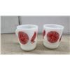 Image 2 : Fire-King Milk Glass Red Pheasant and Sunburst Mugs and 2 Red Pyrex Refrigerator Dishes