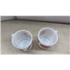 Image 3 : Fire-King Milk Glass Red Pheasant and Sunburst Mugs and 2 Red Pyrex Refrigerator Dishes
