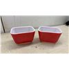Image 5 : Fire-King Milk Glass Red Pheasant and Sunburst Mugs and 2 Red Pyrex Refrigerator Dishes