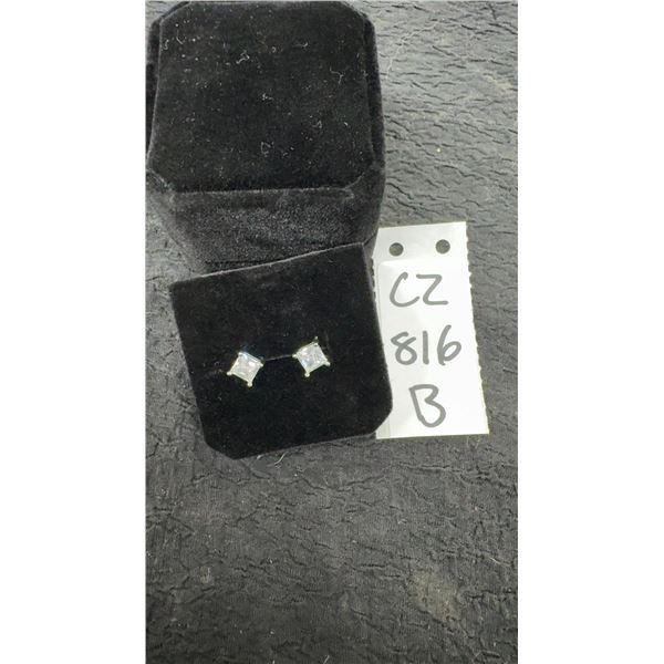 Princess Cut Simulated Diamond Stud Earrings, 0.8 Carat Each, 925 Sterling Silver