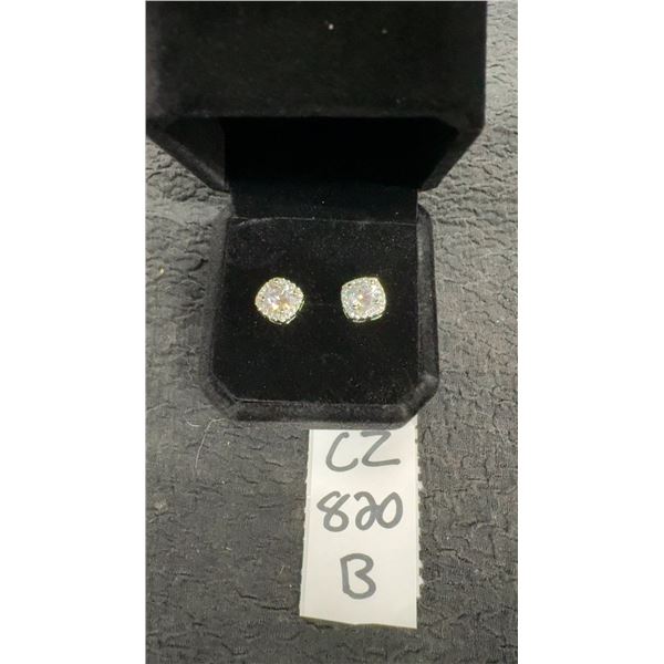 1.0 Carat Each Simulated Diamond CZ Halo Stud Earrings in 925 Sterling Silver with White Gold