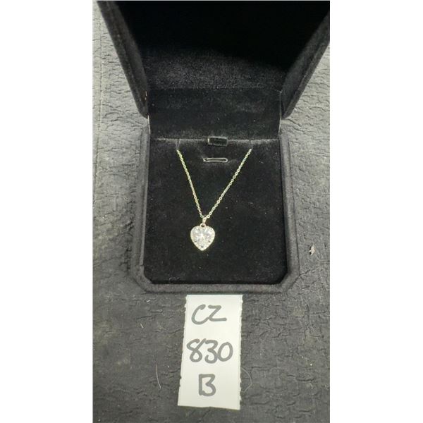 1.5 Carat Heart Cut CZ Halo Necklace Adjustable Chain, 16"-18" in 925 Sterling Silver with White