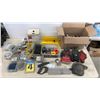Image 1 : Lot of Carpentry Gear, Tape Measures, Hatchet, Hand Saw, Hardware and Gloves