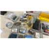 Image 6 : Lot of Carpentry Gear, Tape Measures, Hatchet, Hand Saw, Hardware and Gloves