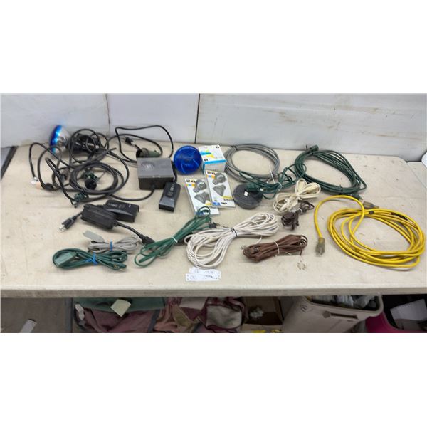Assorted Extension Cords, Power Strips, Lumena LED Bulbs, Blue Lamps, and More