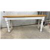 Image 2 : Wooden Bench with Natural Top and White Turned Legs, 18 x 40 x 12" and Black Folding Stool