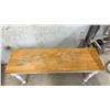 Image 3 : Wooden Bench with Natural Top and White Turned Legs, 18 x 40 x 12" and Black Folding Stool