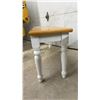 Image 4 : Wooden Bench with Natural Top and White Turned Legs, 18 x 40 x 12" and Black Folding Stool
