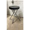 Image 5 : Wooden Bench with Natural Top and White Turned Legs, 18 x 40 x 12" and Black Folding Stool