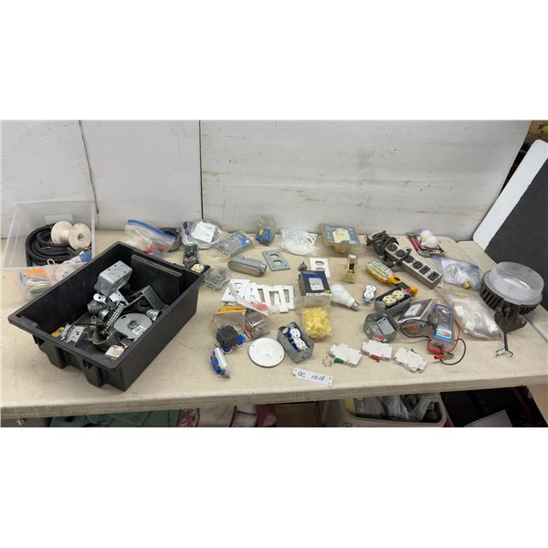 Assorted Electrical Supplies, Junction Boxes, Outlets, Switches, Light Bulbs, Trailer Plug and More