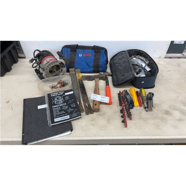 Craftsman Router with Bosch Bag, Router Bits, Hatchet, Pry Bars, Utility Knives, and More